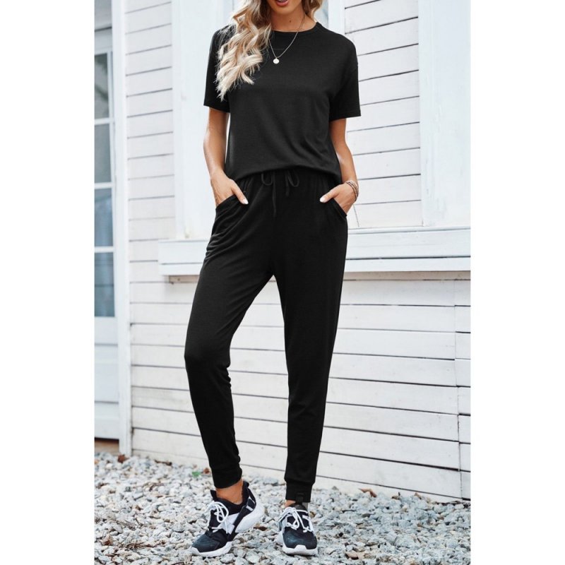 Black Cozy Cotton T-shirt Pants Set