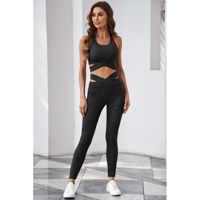 Gray Crisscross Sports Bra and Leggings Set