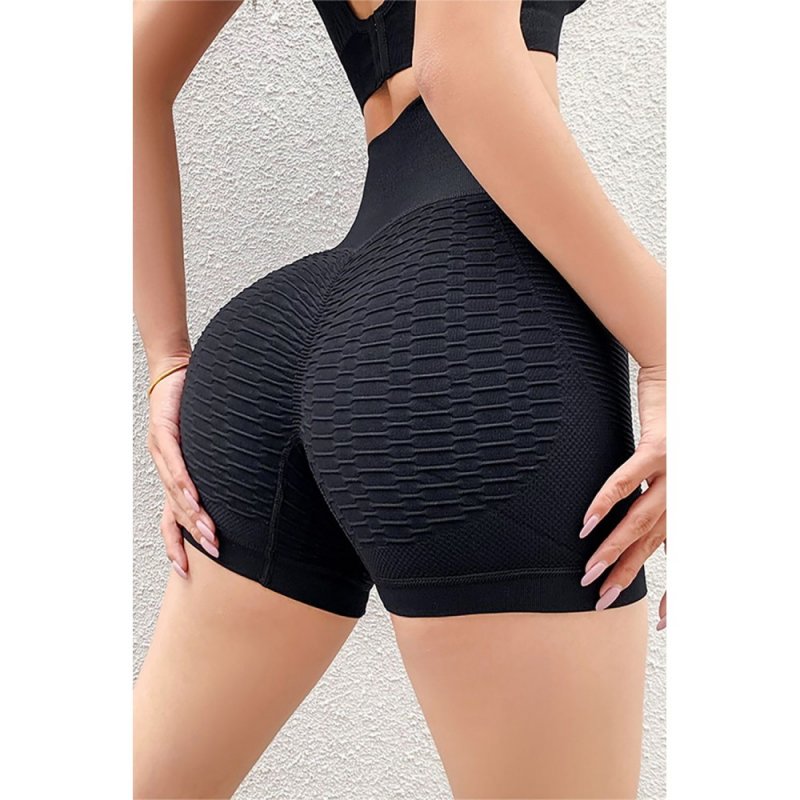 Black High Waist Seamless Textured Sports Running Yoga Shorts