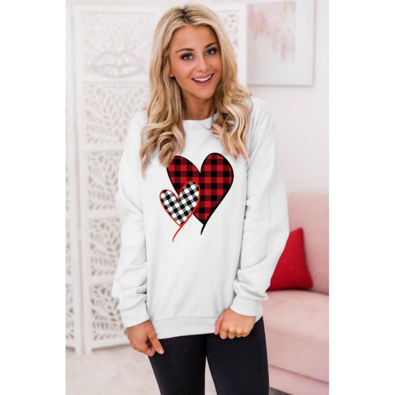 White Plaid Valentine's Heart Pattern Sweatshirt