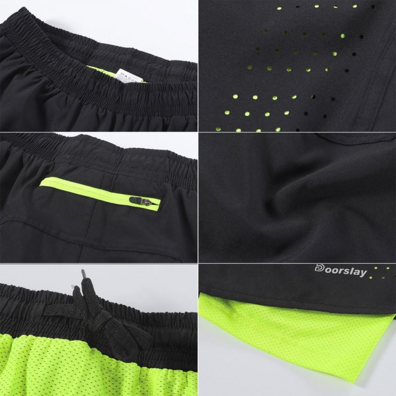 Doorslay Men's 2-in-1 Running Shorts Quick Drying Breathable Active Training Exercise Jogging Cycling Shorts with Longer Liner