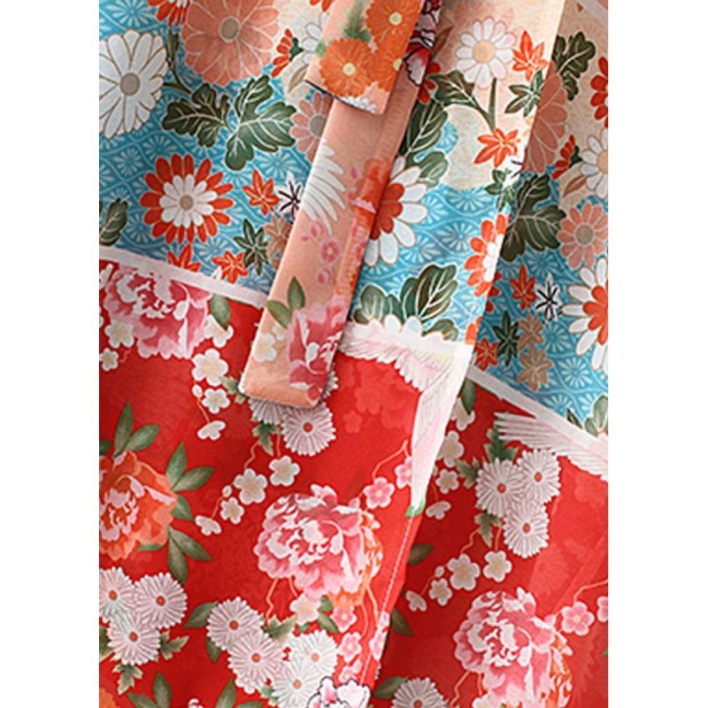 New Women Chiffon Kimono Cardigan Floral Print Long Sleeve Loose Outerwear Bikini Cover Up Orange