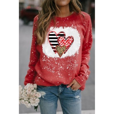 Valentine Striped Leopard Heart Print Graphic Sweatshirt