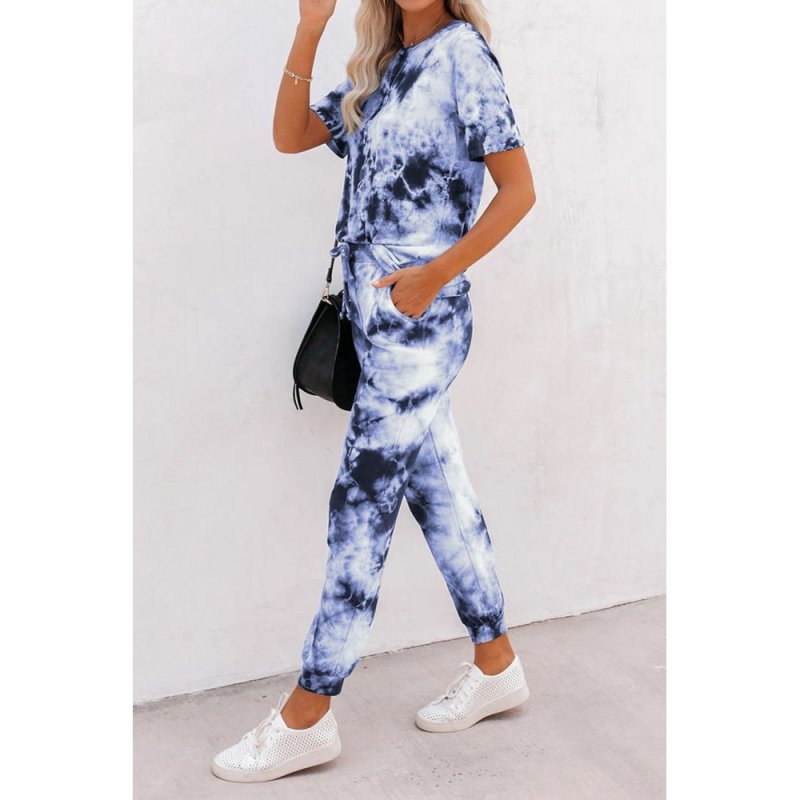 Blue Tie-dye Tee and Sweatpants Sports Wear