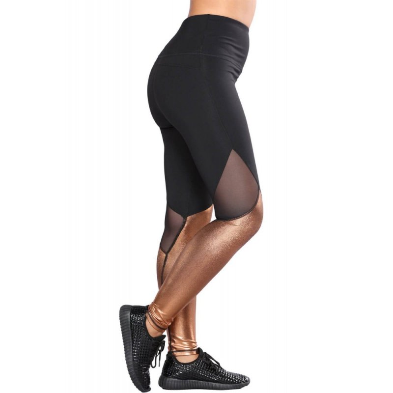 Gold Metallic Bottom Detail Active Stretch Leggings