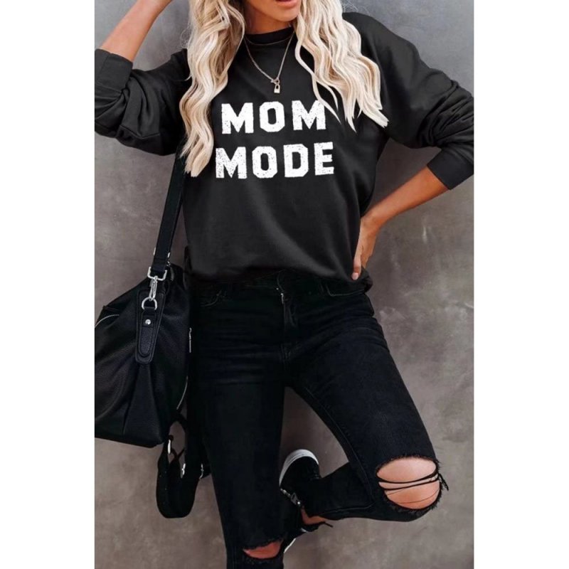 MOM MODE Print Crew Neck Pullover Sweatshirt