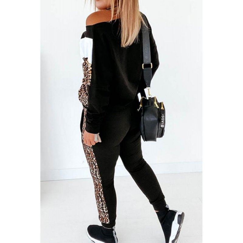 Colorblock Cheetah Sweatshirt Pants Set