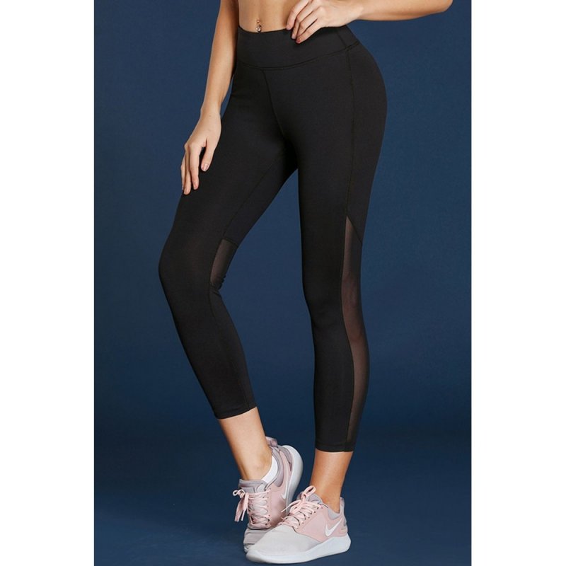 Black High-Rise Mesh Patchwork Gym Sport Yoga Leggings