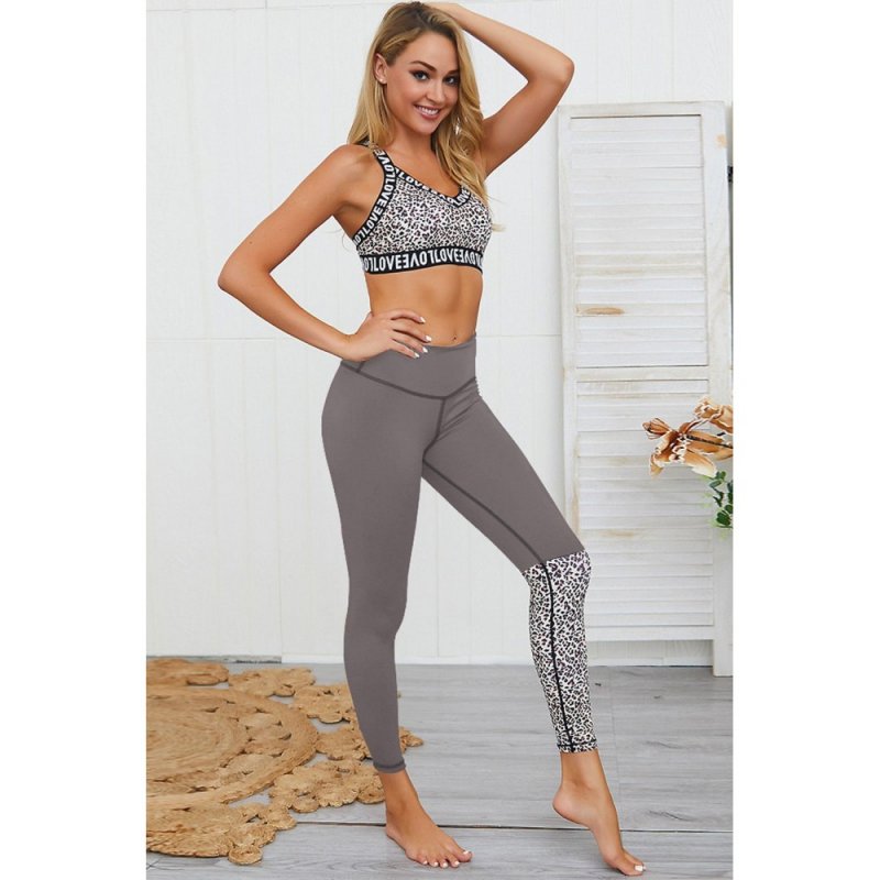 Gray Leopard Patchwork Yoga Set